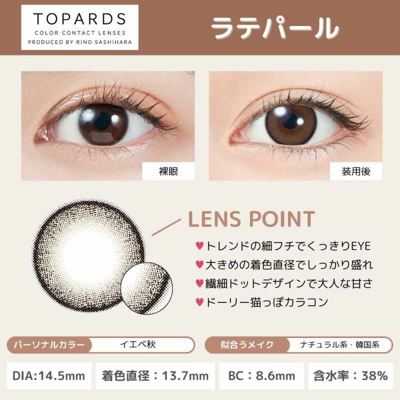 トパーズ(TOPARDS) カラコン - 指原莉乃(さっしー)  [1day] トパーズ ラテパール レンズポイント
