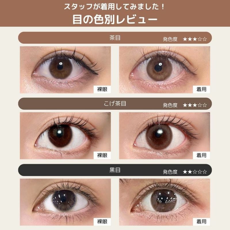トパーズ(TOPARDS) カラコン - 指原莉乃(さっしー)  [1day] トパーズ クリームローズ 目の色別比較