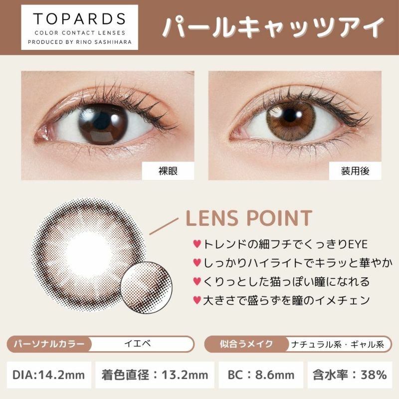 トパーズ(TOPARDS) カラコン - 指原莉乃(さっしー)  [1day] トパーズ パールキャッツアイ レンズポイント