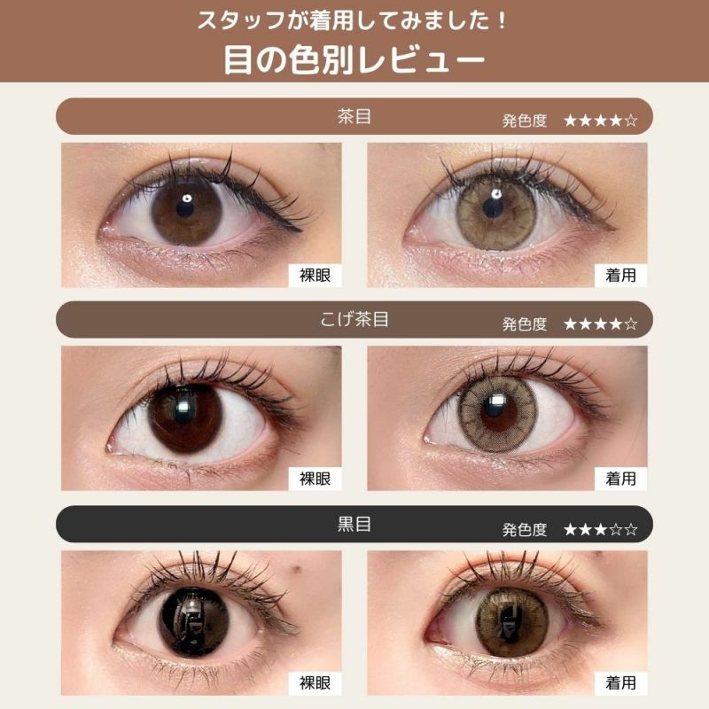トパーズ(TOPARDS) カラコン - 指原莉乃(さっしー)  [1day] トパーズ パールキャッツアイ 目の色別比較