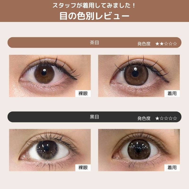 シャプン (Chapun) カラコン - 齊藤なぎさ (なーたん) きらゆめブラウン 目の色別比較