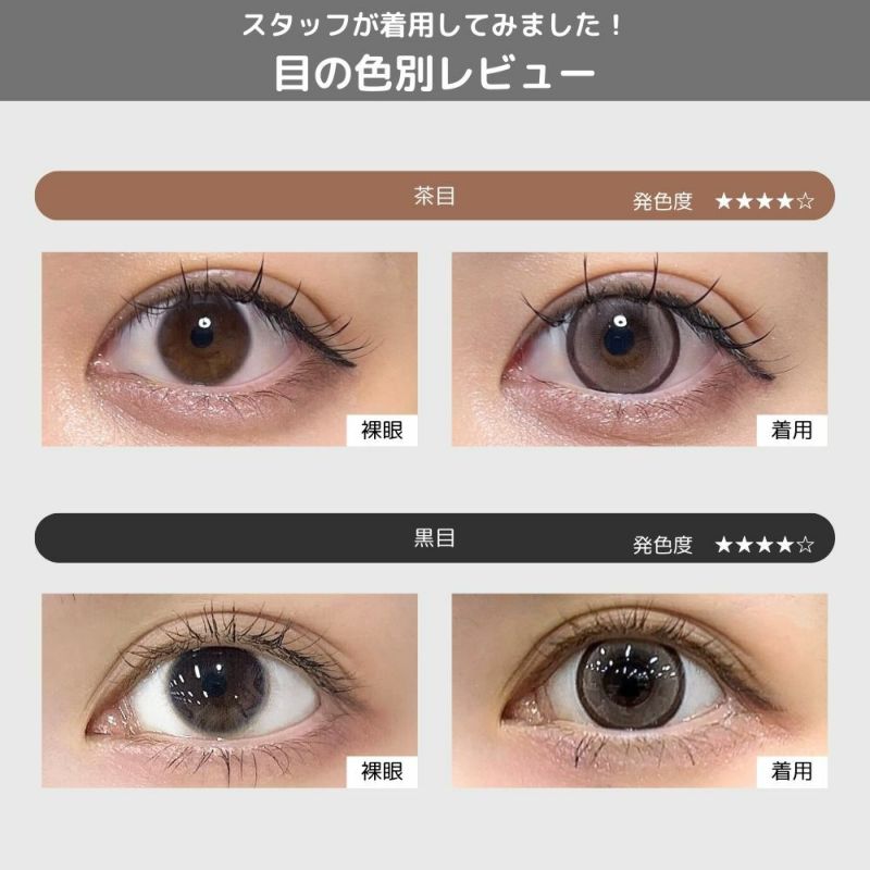 シャプン (Chapun) カラコン - 齊藤なぎさ (なーたん) ぬけがけグレージュ 目の色別比較