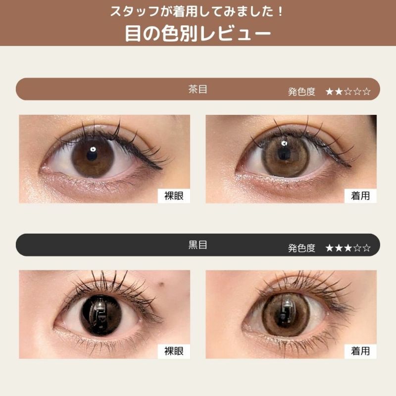 トパーズ(TOPARDS) カラコン - 指原莉乃(さっしー) ワンデー ムーンメルトブラウン　目の色別比較