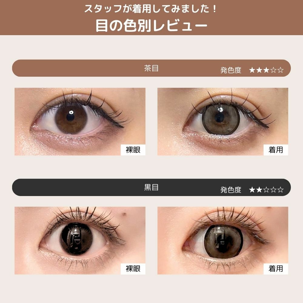 ミシュー (michou) カラコン - 進撃のノア ワンデー ビスケットベージュ 目の色別比較