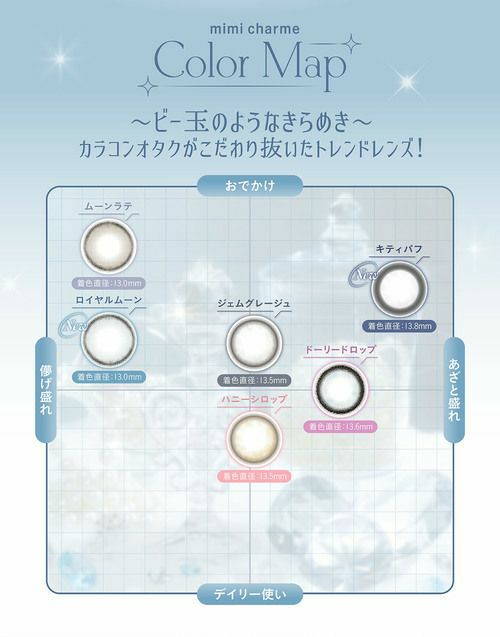 ミミシャルム（mimi charme） カラコン - ななこ(nanako) ワンデー キティパフ カラーチャート