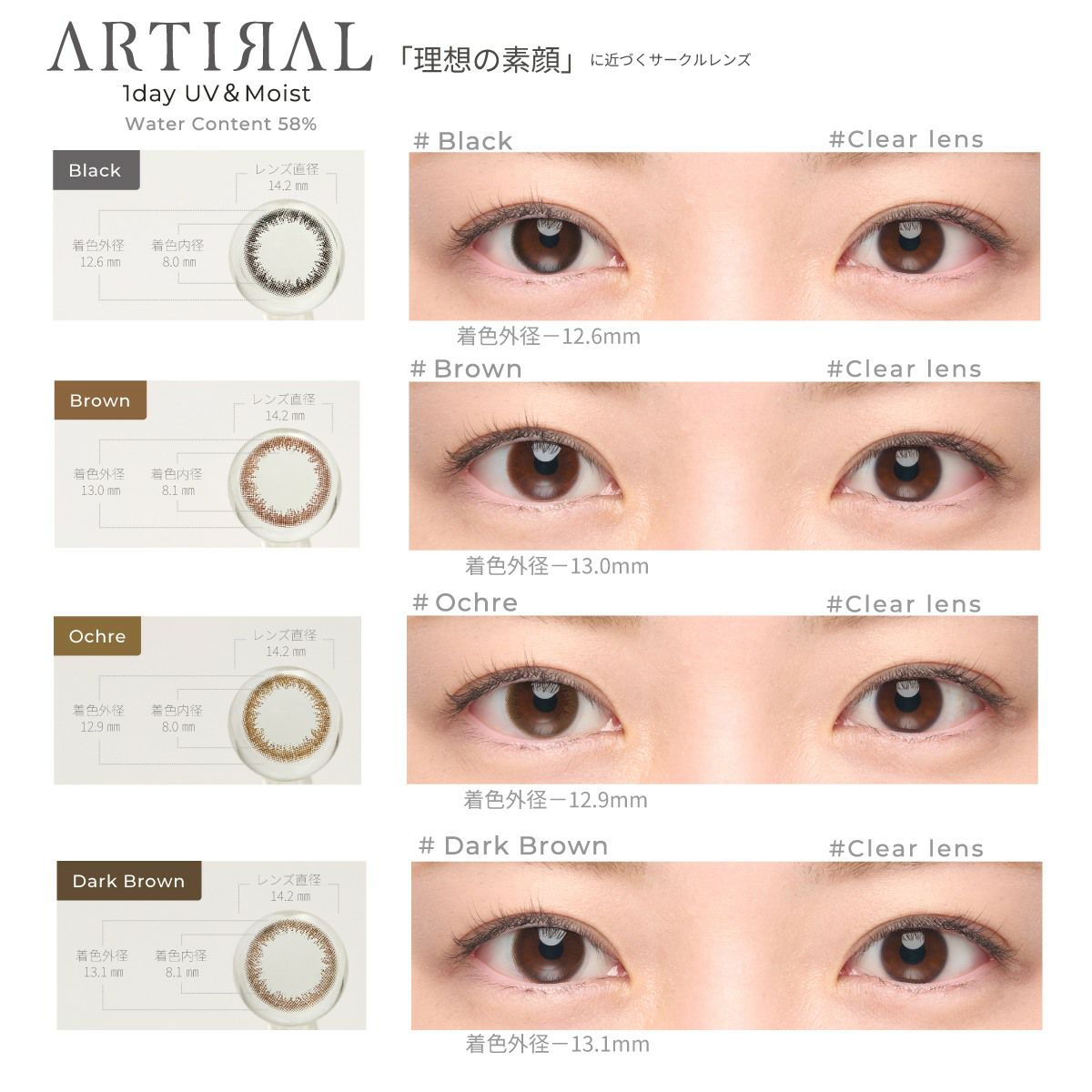アーティラル (ARTIRAL) カラコン  [1day] アーティラル高含水 ダークブラウン カラーラインナップ