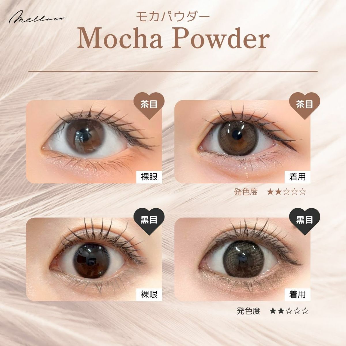  メロール(melloew) カラコン - 「めるる」こと生見愛瑠イメージモデル [1day] メロール モカパウダー 目の色別比較
