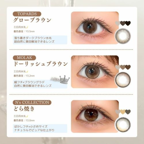 水光カラコンブラウン　グローブラウン　ドーリッシュブラウン　どら焼き