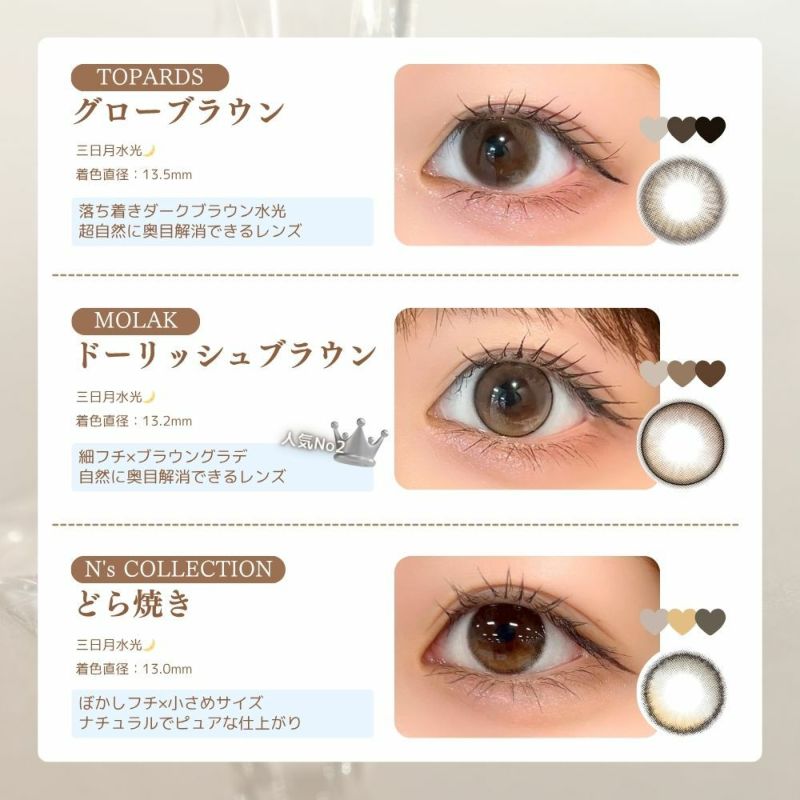 水光カラコンブラウン　グローブラウン　ドーリッシュブラウン　どら焼き