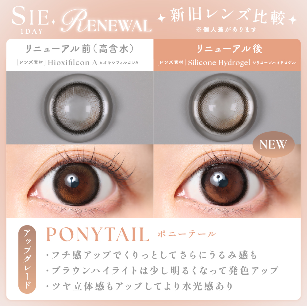  シー ワンデー トゥワイス モモ シー ポニーテール レンズスペック